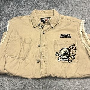 Harley Davidson button up cutoff